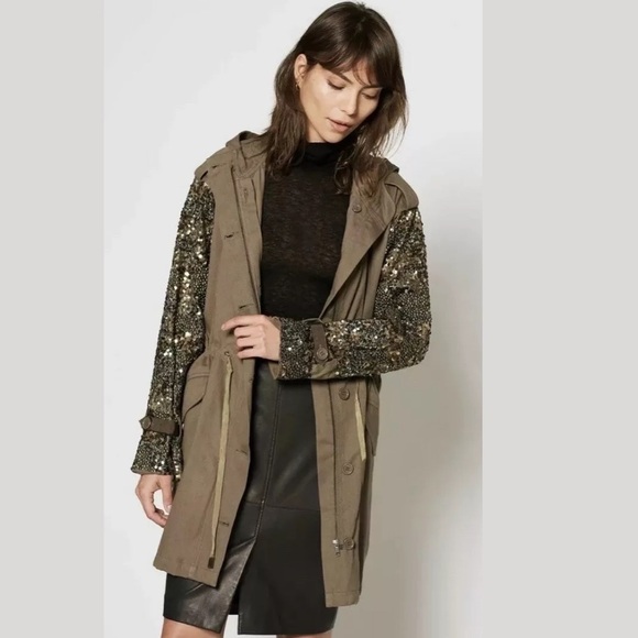 Joie Sequin Embellished Statement Sequin Sleeve Anorak Trench Jacket NWT - Picture 3 of 12